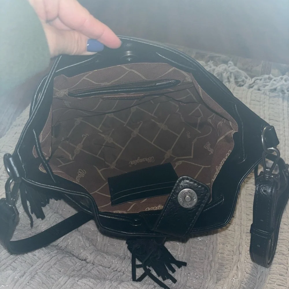 Wrangler Black and Brown Patterned Fringe Bag - Picture 4 of 9